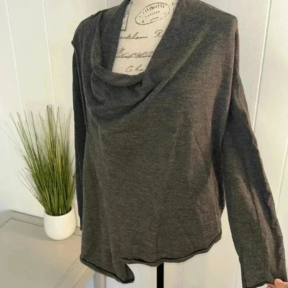All Saints Gray Drina Wrap Cardigan 100% Wool size 10 Natural Fibers - Picture 3 of 11
